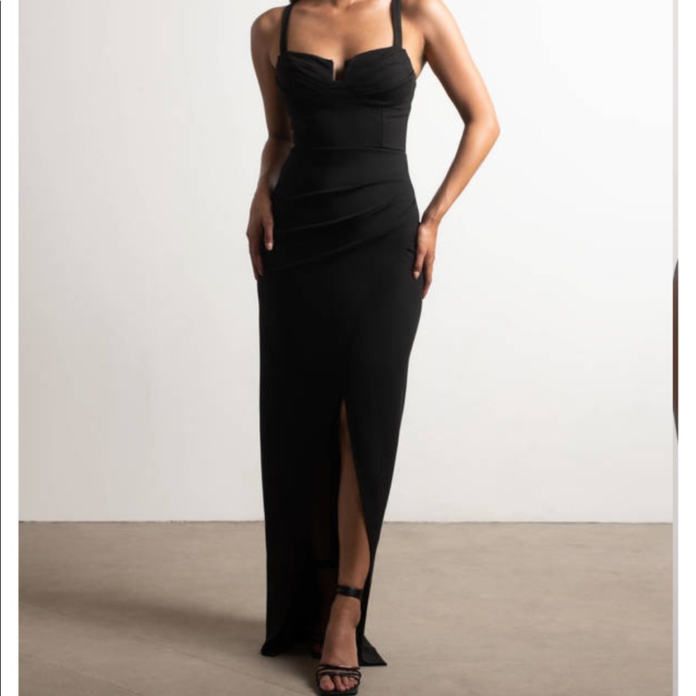 BLACK BUSTIER CORSET STYLE MAXI DRESS